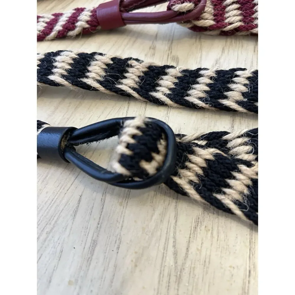 VTG Canvas Braided Hemp Belts 2 Jute Leather Burgundy Black Tan Vegan Organic